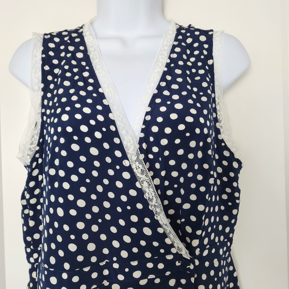 Rouje J.Crew Navy Polka Dot Midi Dress 12 Lace Parisian Quiet Luxury Y2K 90s - Picture 5 of 16
